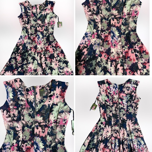 NWT Taylor PRETTY Pink & Navy Floral Scuba Dress SZ 8 - Picture 2 of 7